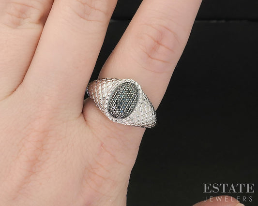 Sterling Silver Natural Blue Diamond Ladies Band Ring 5.2g i19735