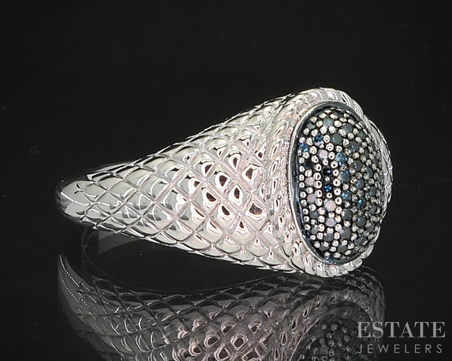 Sterling Silver Natural Blue Diamond Ladies Band Ring 5.2g i19735