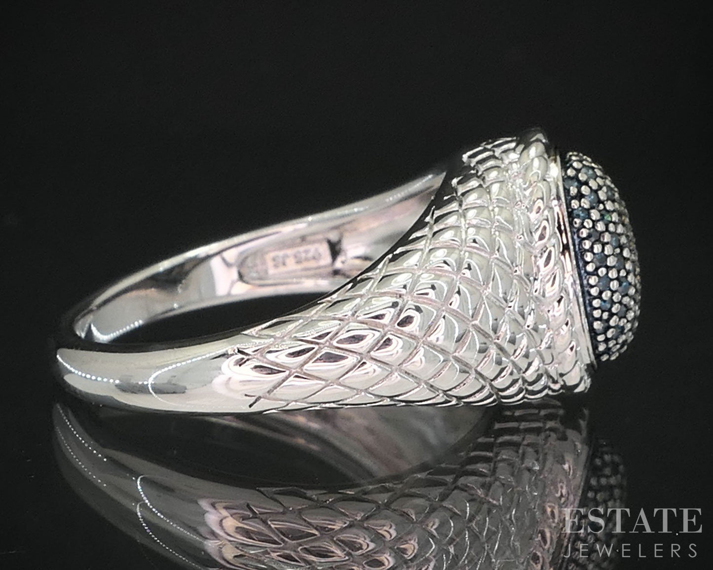 Sterling Silver Natural Blue Diamond Ladies Band Ring 5.2g i19735