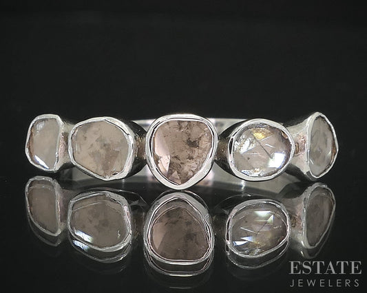 Sterling Silver Rose Cut 1ctw Natural Diamond Ladies Band Ring 1.8g i19736