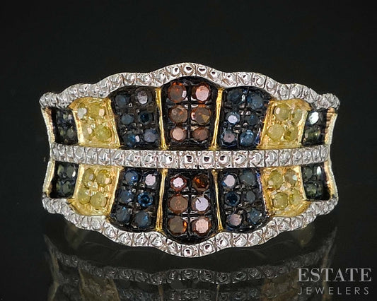 Sterling Silver Natural Multi Colored Diamond Ladies Band Ring 4.5g i19758