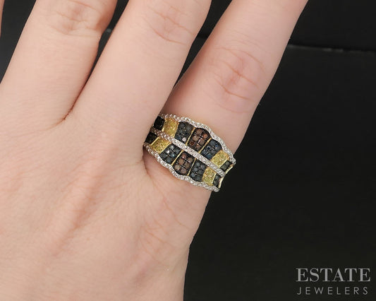 Sterling Silver Natural Multi Colored Diamond Ladies Band Ring 4.5g i19758