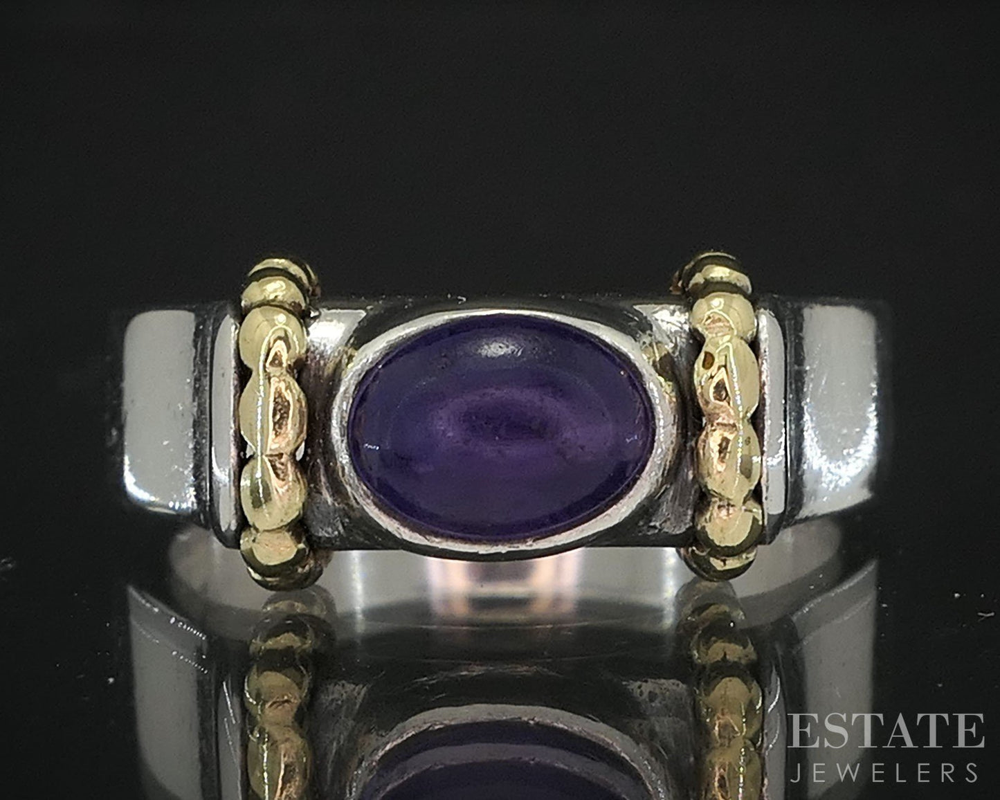 18k & Sterling Cabochon Natural Amethyst Ladies Band Ring 6g i19757