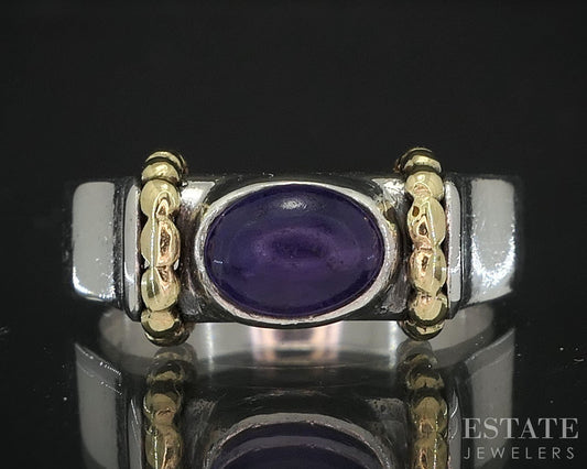 18k & Sterling Cabochon Natural Amethyst Ladies Band Ring 6g i19757