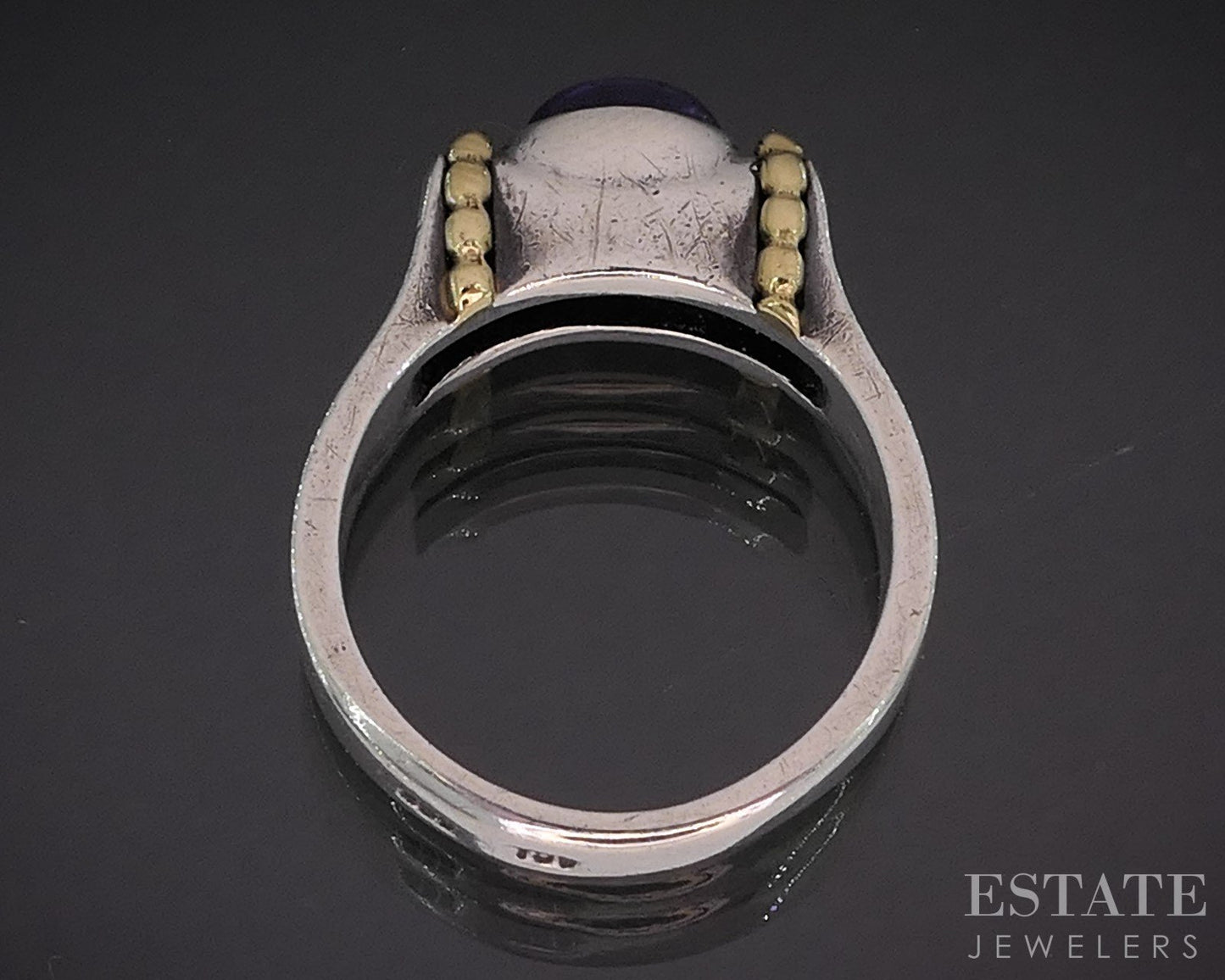 18k & Sterling Cabochon Natural Amethyst Ladies Band Ring 6g i19757