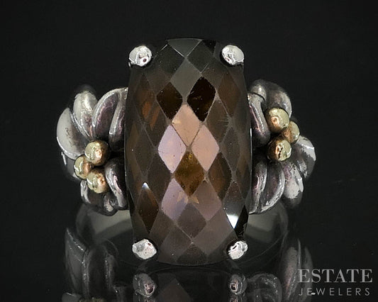 18k & Sterling Ann King Natural Smoky Quartz Ladies Ring 12.2g i19756
