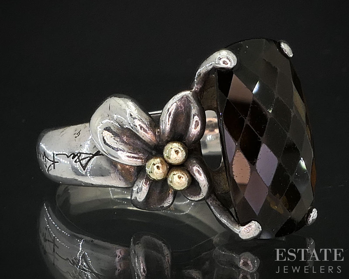 18k & Sterling Ann King Natural Smoky Quartz Ladies Ring 12.2g i19756