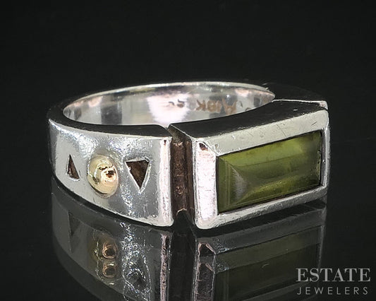 18k & Sterling John Atencio Cabochon Natural Peridot Band Ring 7.6g i19752
