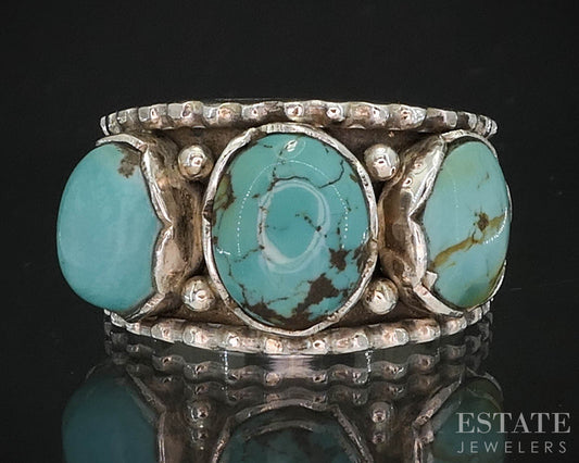 Vintage Sterling Natural Turquoise Navajo BM Ladies Band Ring 7.6g i19751
