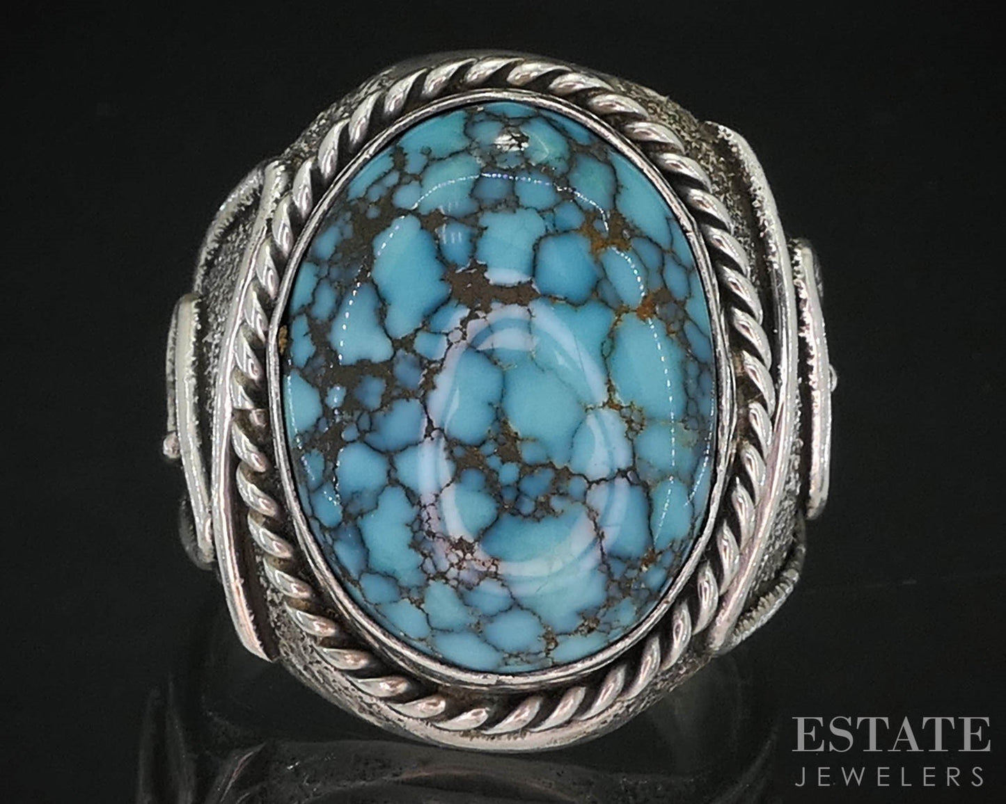 Vintage Sterling Silver Natural Spiderweb Turquoise Navajo Mens Ring 22g i19750