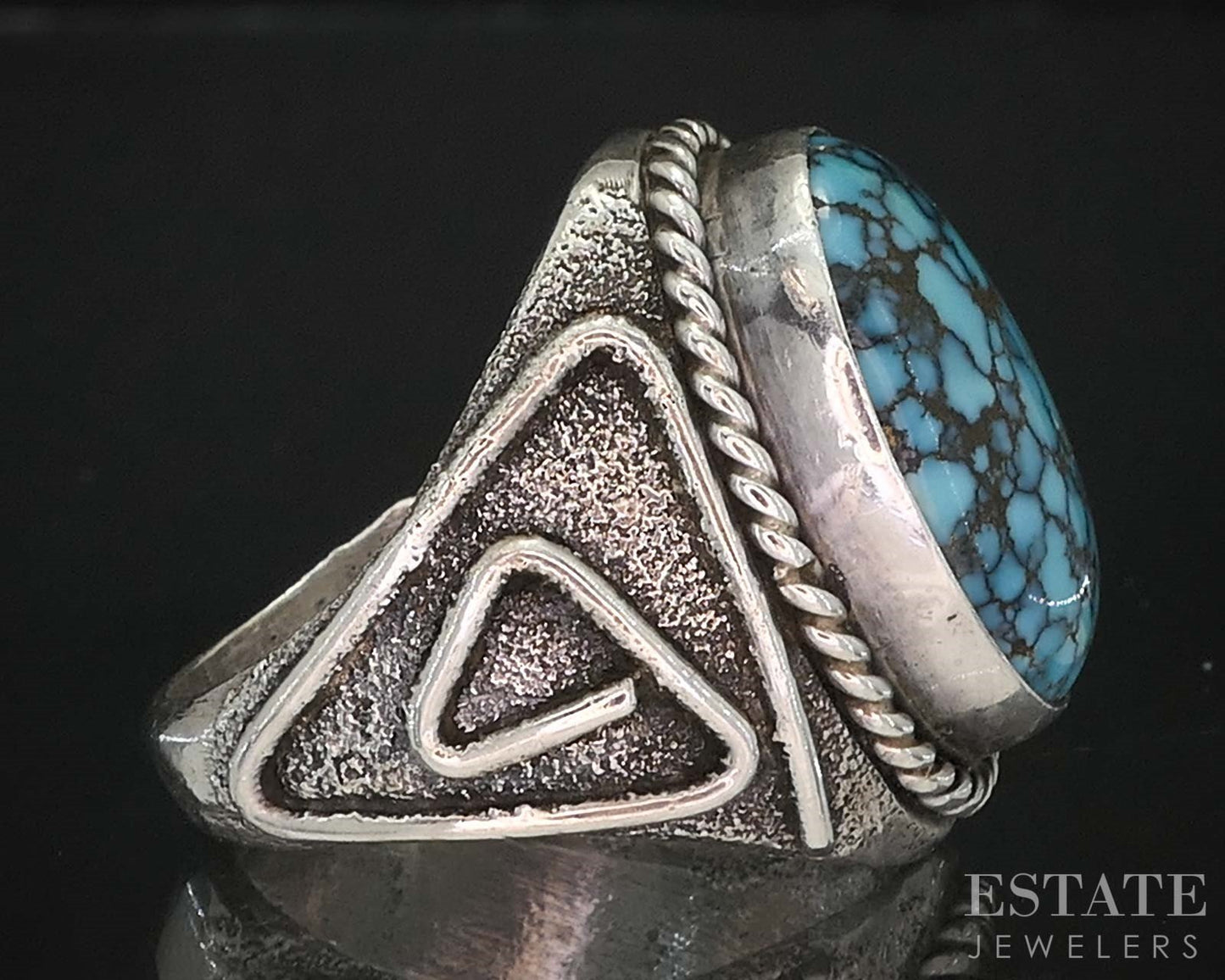 Vintage Sterling Silver Natural Spiderweb Turquoise Navajo Mens Ring 22g i19750