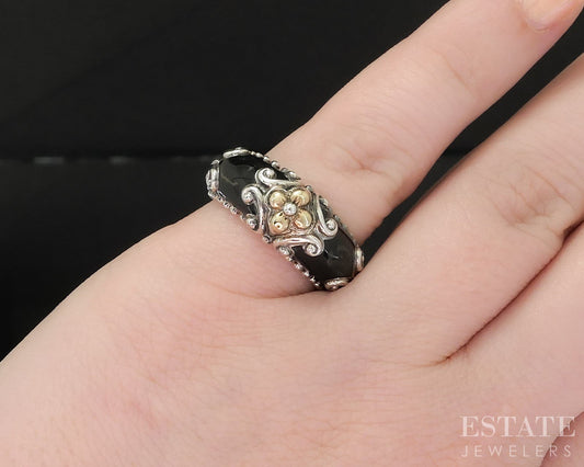 18k & Sterling Barbara Bixby Black Enameled Ladies Band Ring 7.8g i19749