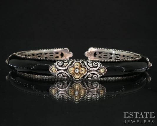 18k & Sterling Barbara Bixby Black Enameled Cuff Bracelet 35.3g i19746