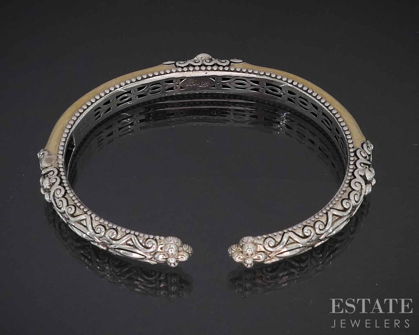 18k & Sterling Barbara Bixby White Enameled Cuff Bracelet 32.1g i19745