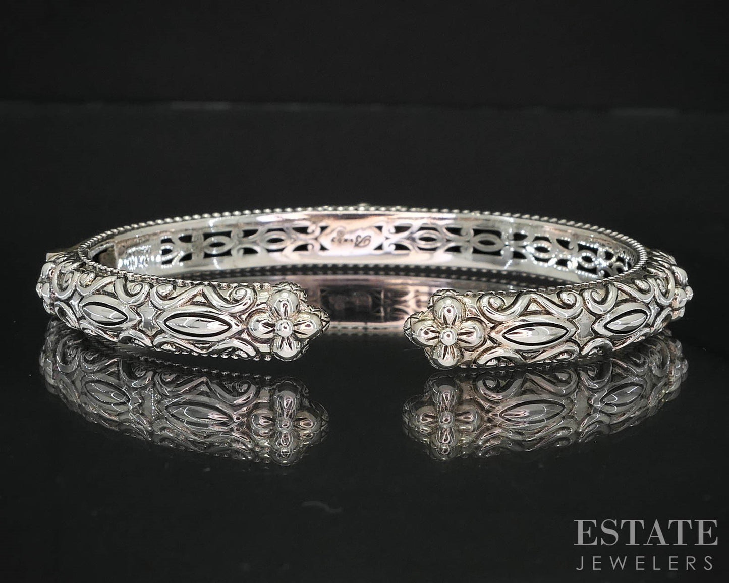 18k & Sterling Barbara Bixby White Enameled Cuff Bracelet 32.1g i19745