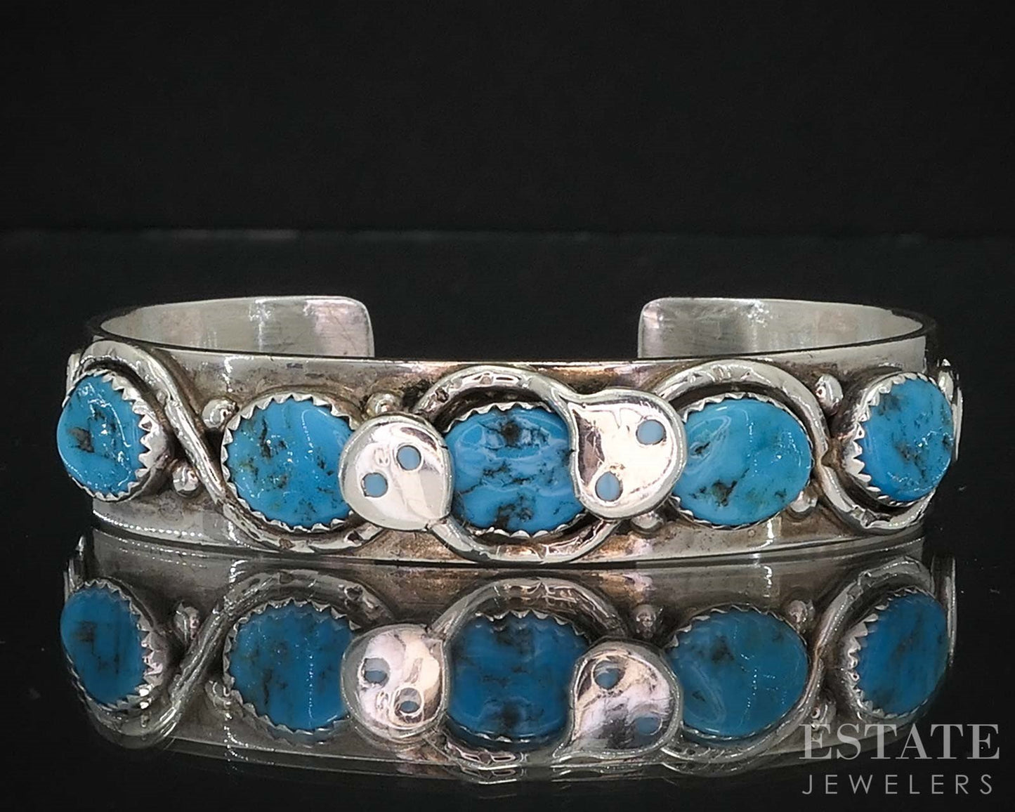 Vintage Sterling Zuni Natural Turquoise Effie C. Snake Cuff Bracelet 31g i19738