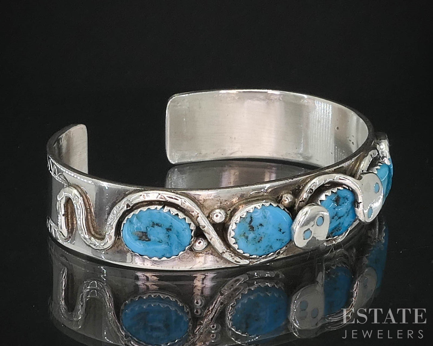 Vintage Sterling Zuni Natural Turquoise Effie C. Snake Cuff Bracelet 31g i19738