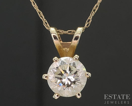 14k Yellow Gold Round Natural .46ct Diamond Solitaire Necklace 0.9g i19781
