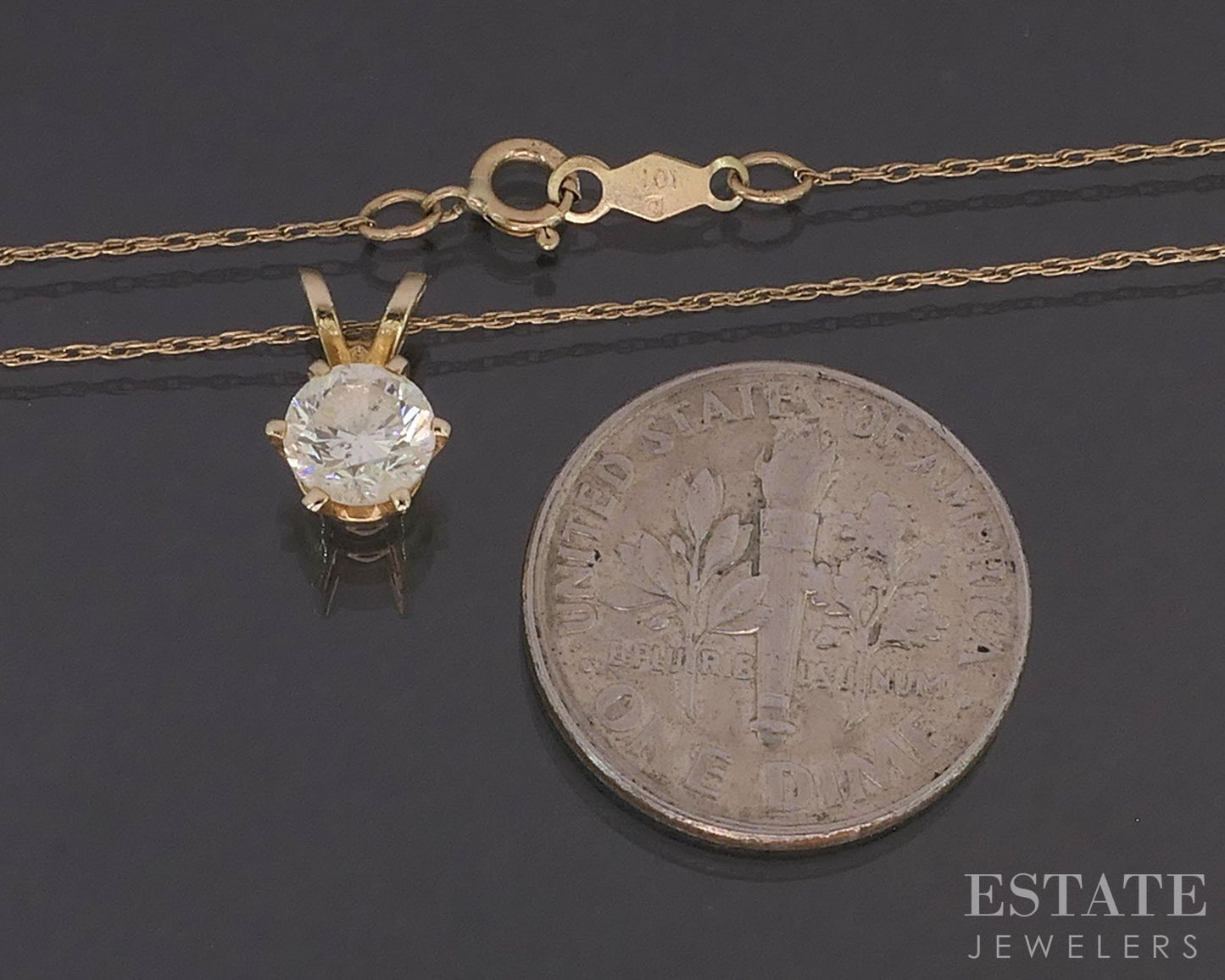 14k Yellow Gold Round Natural .46ct Diamond Solitaire Necklace 0.9g i19781