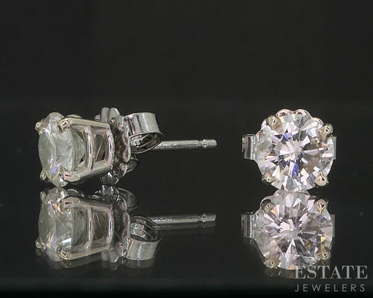 14k White Gold Round Natural .90ctw Diamond Stud Earrings i19760