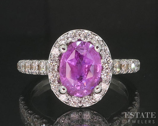14k White Gold Natural Pink Sapphire & Diamond Gabriel & Co. Halo Ring i19778