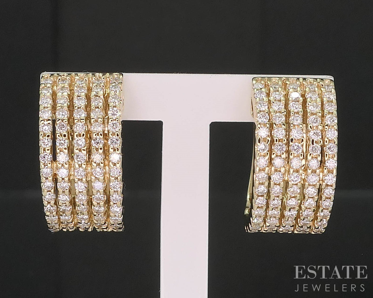 14k Yellow Gold Five Row Natural .75ctw Diamond Hinged Hoop Earrings 10g i19771