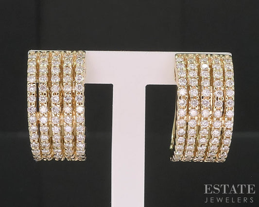 14k Yellow Gold Five Row Natural .75ctw Diamond Hinged Hoop Earrings 10g i19771