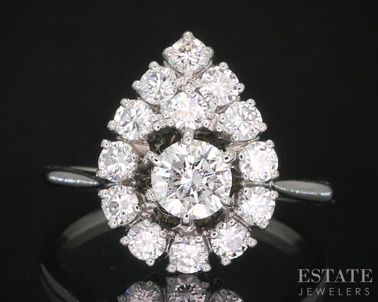 Vintage 17k White Gold Round Natural 1.08ctw Diamond Engagement Ring 4.3g i19523