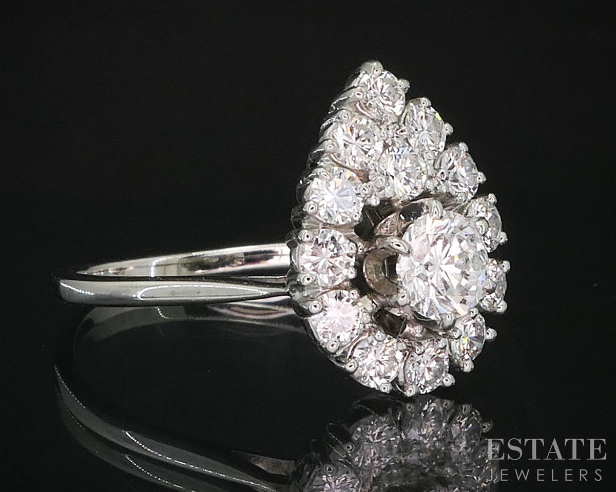 Vintage 17k White Gold Round Natural 1.08ctw Diamond Engagement Ring 4.3g i19523