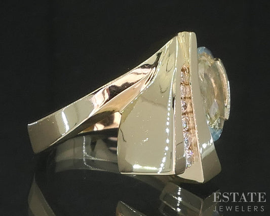 14k Yellow Gold Oval Natural 2ct Aquamarine & Diamond Ladies Ring 9.8g i19768
