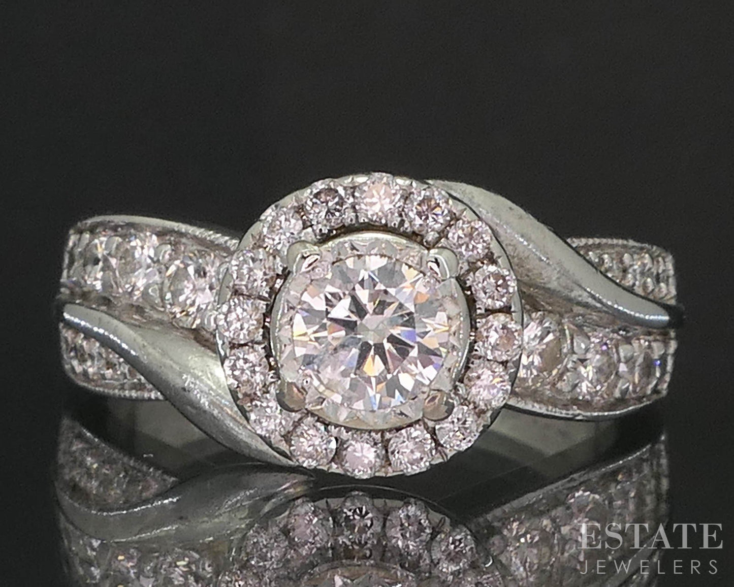 14k White Gold Round Natural .65ctw Diamond Halo Engagement Ring 6.4g i19759