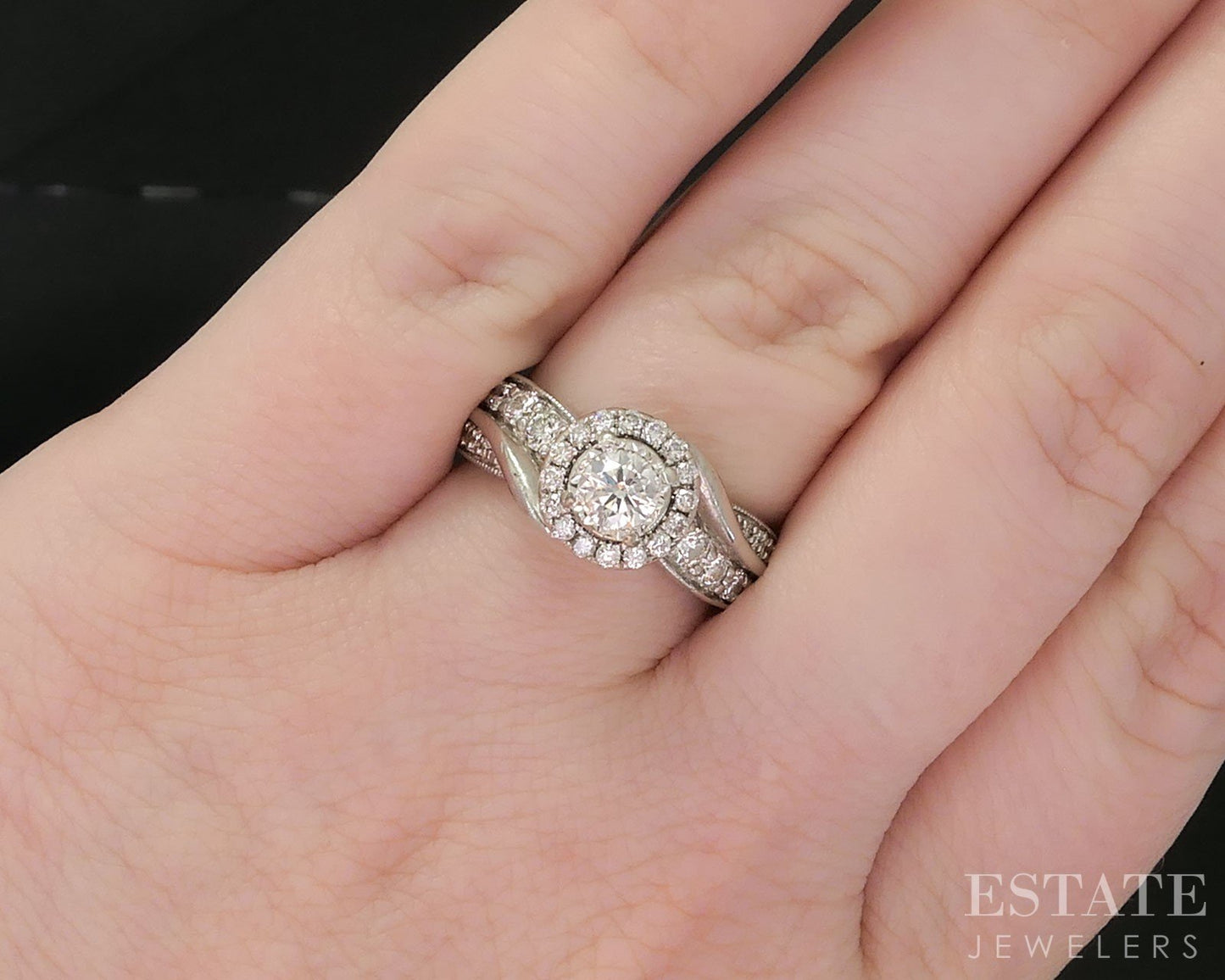 14k White Gold Round Natural .65ctw Diamond Halo Engagement Ring 6.4g p86723