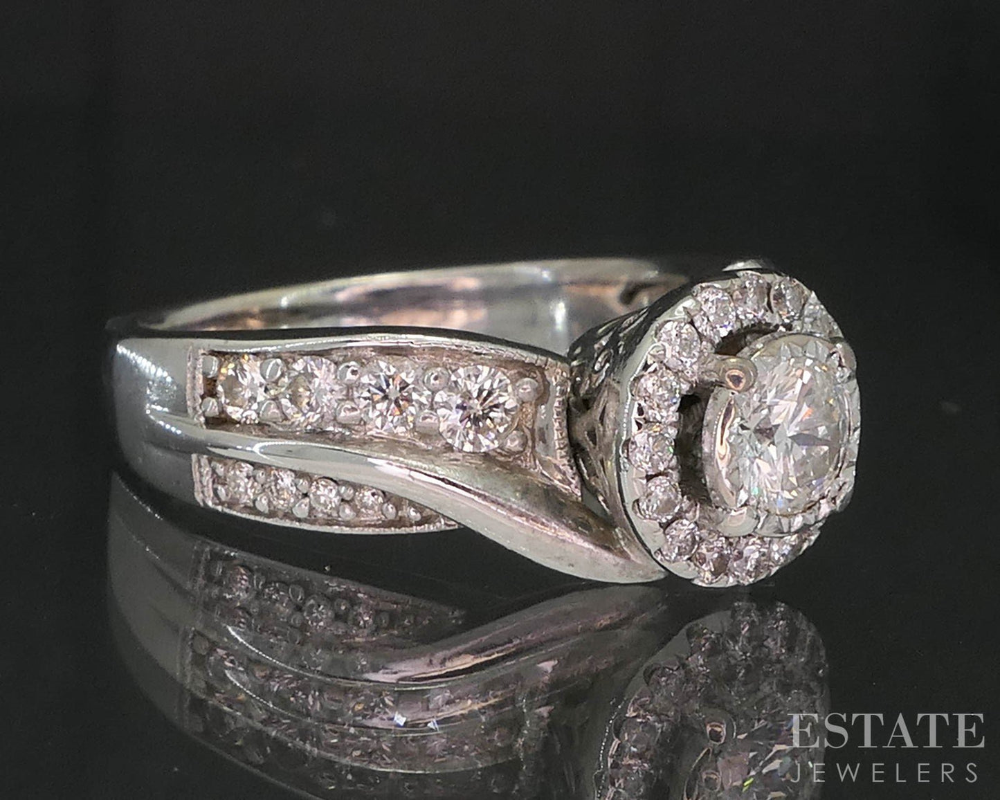 14k White Gold Round Natural .65ctw Diamond Halo Engagement Ring 6.4g i19759