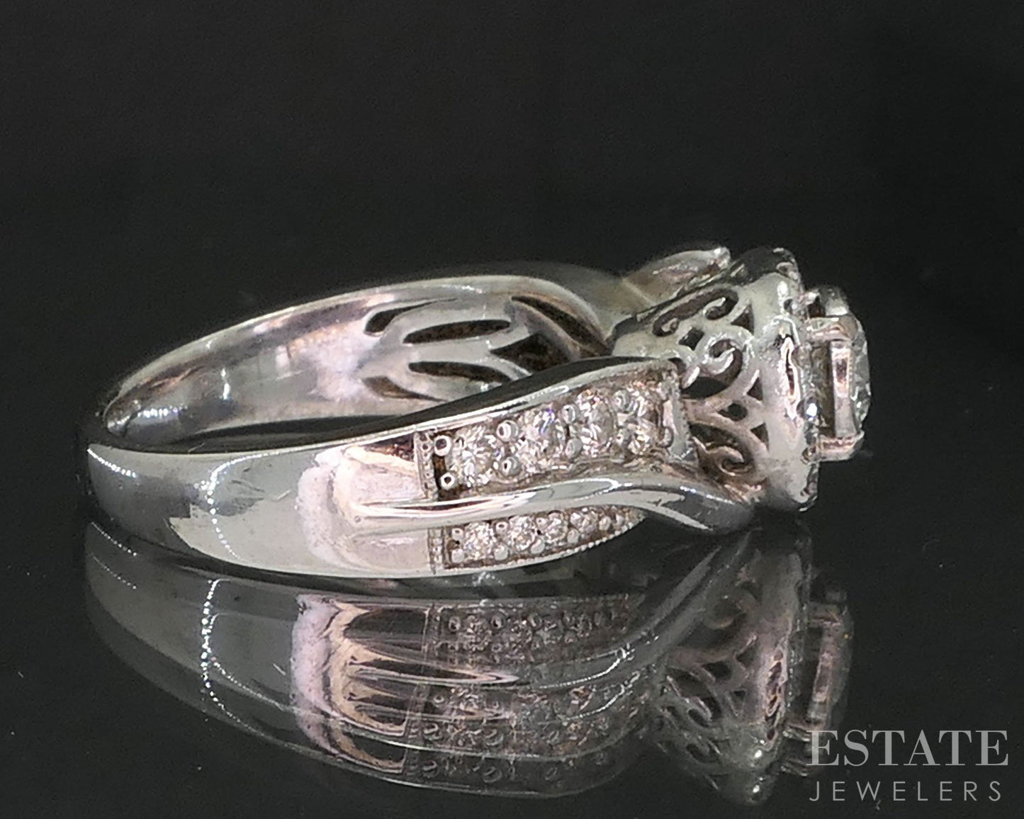 14k White Gold Round Natural .65ctw Diamond Halo Engagement Ring 6.4g p86723