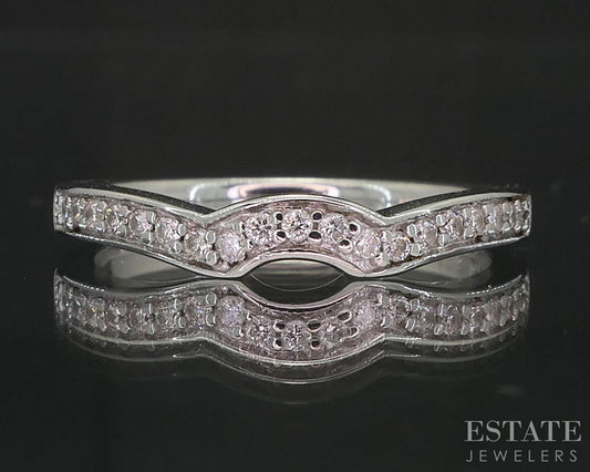 14k White Gold Natural .10ctw Diamond Ladies Contour Wedding Band 1.3g i19763