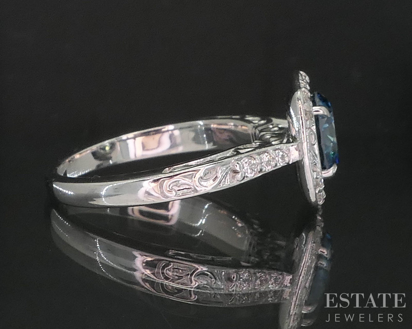 14k White Gold Round Natural 1.50ct Blue Diamond Engagement Ring 5.6g i19766