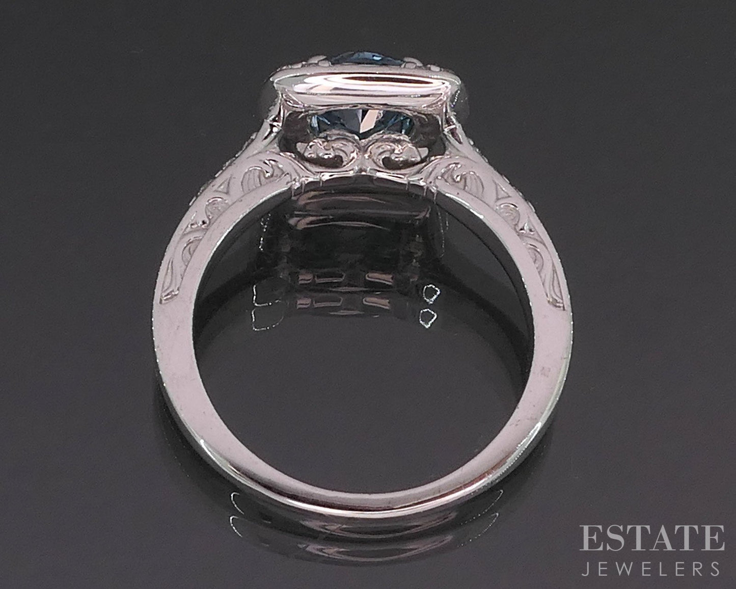 14k White Gold Round Natural 1.50ct Blue Diamond Engagement Ring 5.6g i19766