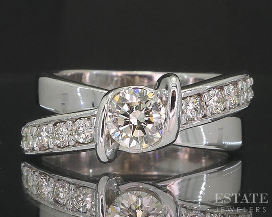 14k White Gold Round Natural 1ctw Diamond Crossover Engagement Ring 10.1g i19765