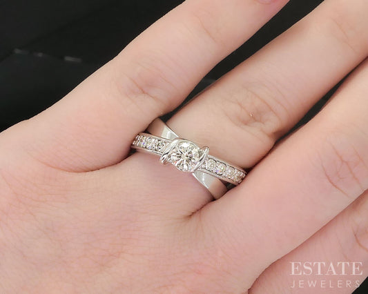 14k White Gold Round Natural 1ctw Diamond Crossover Engagement Ring 10.1g i19765