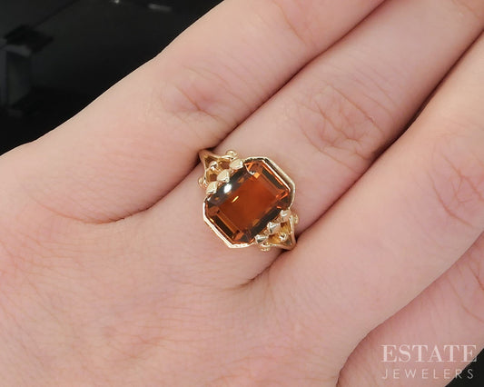 Vintage Retro 10k Yellow Gold Natural Citrine Ladies Ring 2.8g i19774