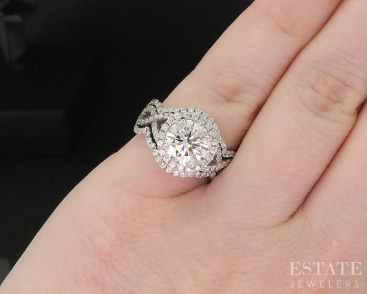 14k White Gold IGI Round Lab Created 2.10ct Diamond Wedding Set 9.5g p86758