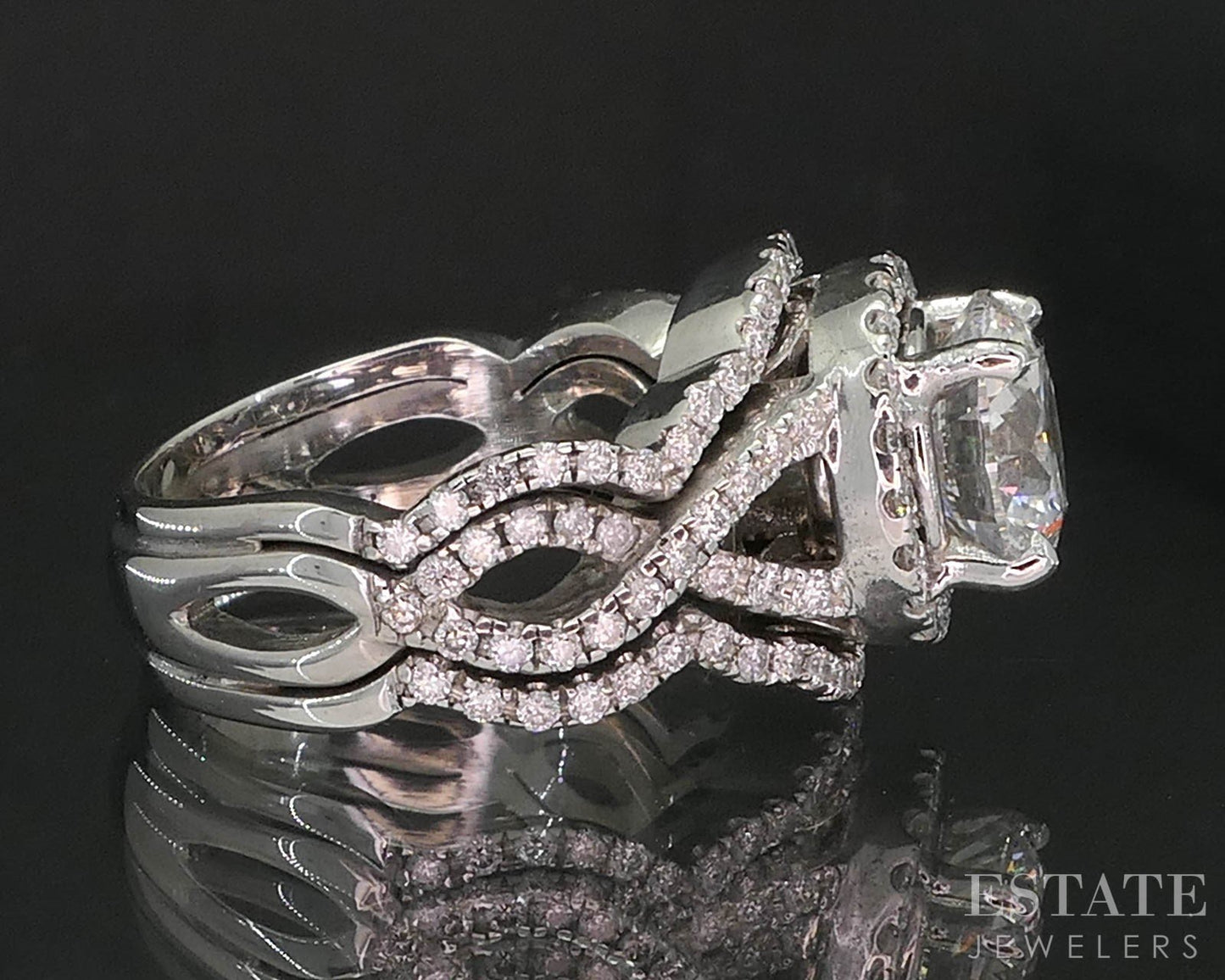 14k White Gold IGI Round Lab Created 2.10ct Diamond Wedding Set 9.5g p86758