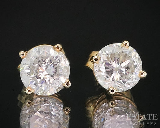 14k Yellow Gold Round Natural 1.38ctw Diamond Stud Earrings i19780