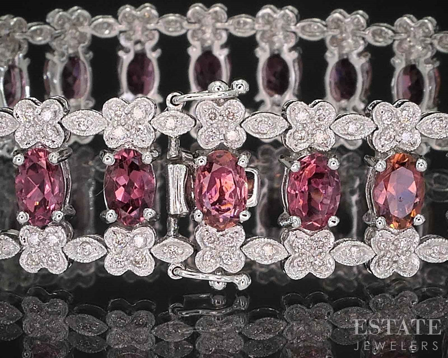 18k White Gold Natural Pink Tourmaline & Diamond Bracelet 25.4g 7"L i19785