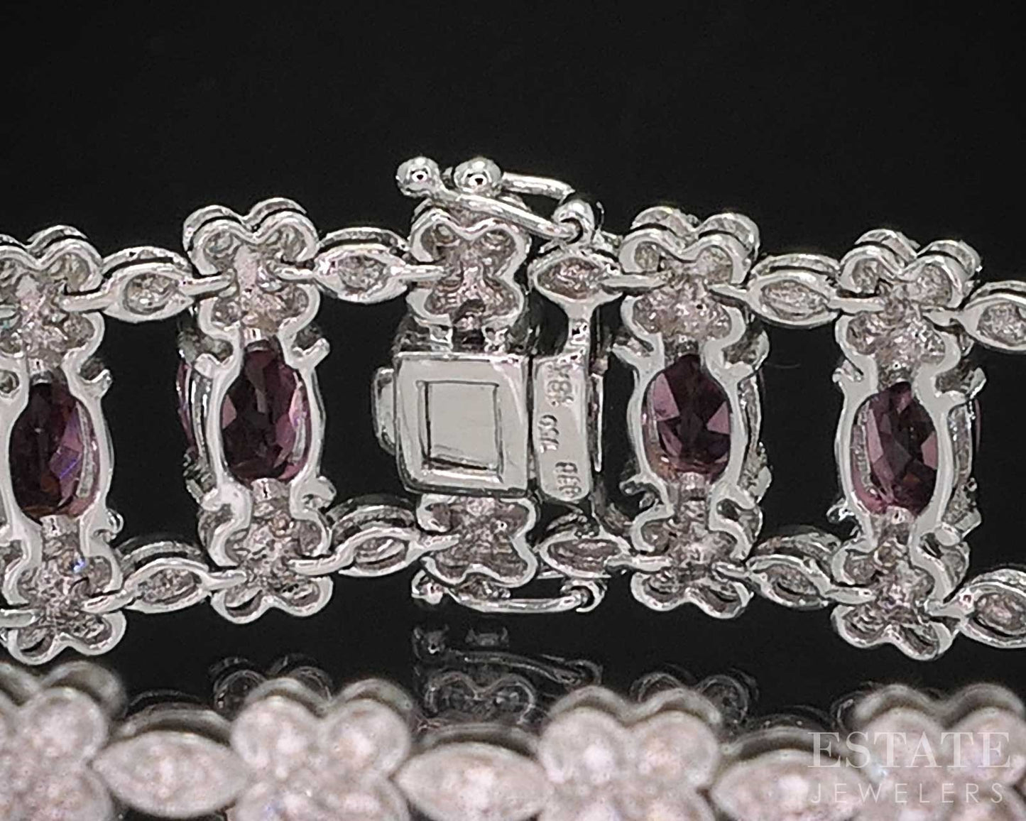 18k White Gold Natural Pink Tourmaline & Diamond Bracelet 25.4g 7"L i19785