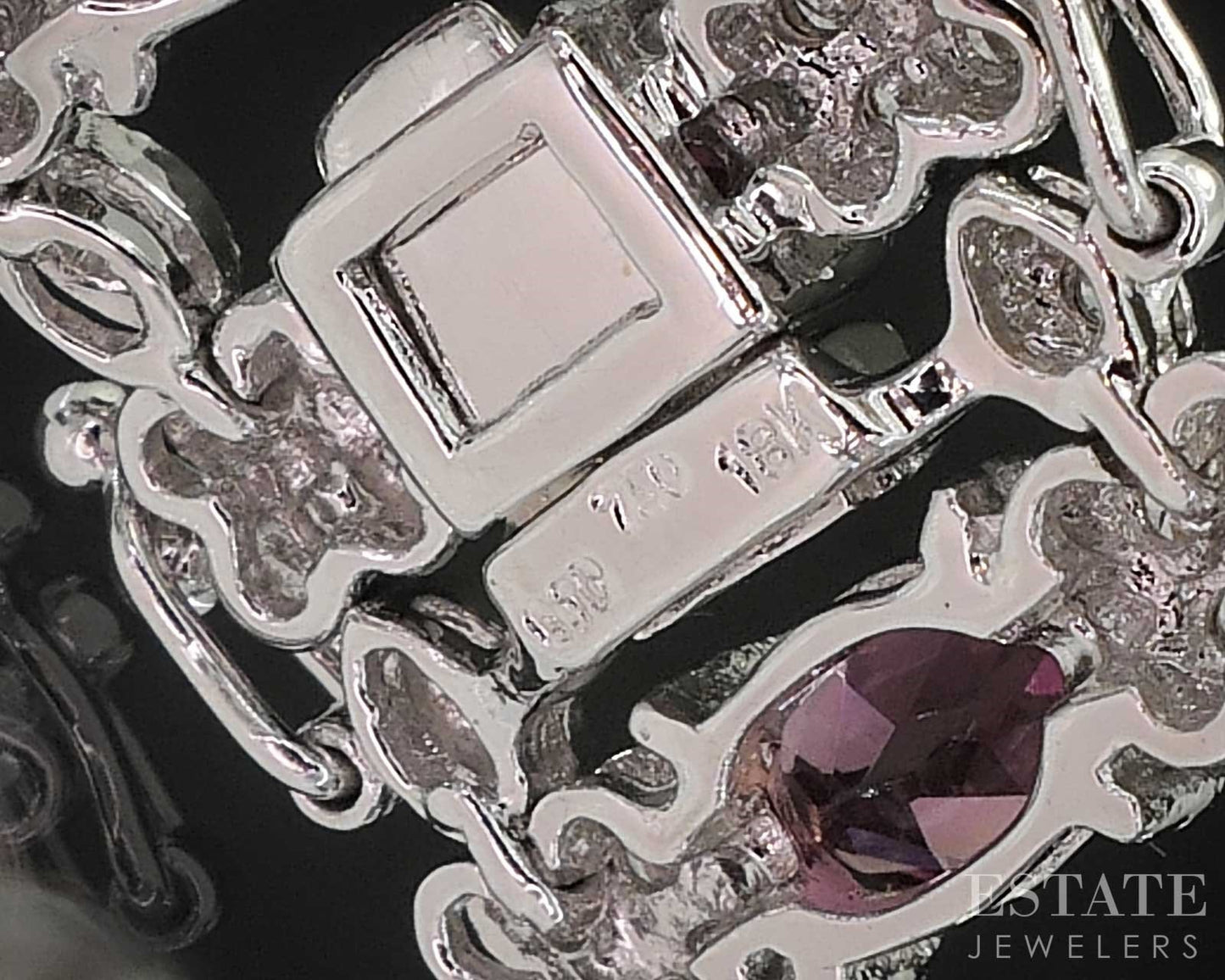 18k White Gold Natural Pink Tourmaline & Diamond Bracelet 25.4g 7"L i19785