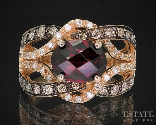 14k Strawberry Gold LeVian Natural Garnet & Diamond Ladies Ring 6.2g i19793