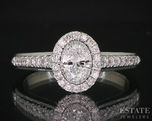 14k White Gold Oval Natural .42ctw Diamond Halo Engagement Ring 4.9g i19803