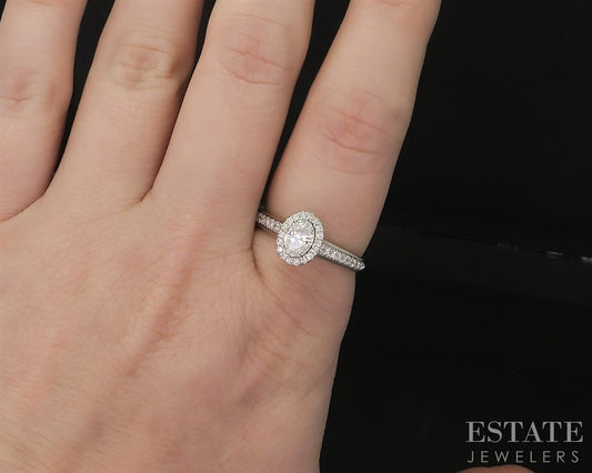 14k White Gold Oval Natural .42ctw Diamond Halo Engagement Ring 4.9g i19803
