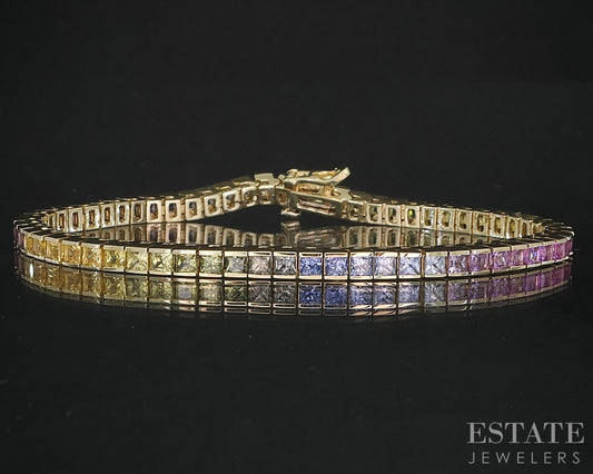 14k Yellow Gold Rainbow Sapphire Ladies Tennis Bracelet 15.7g 7"L i19784